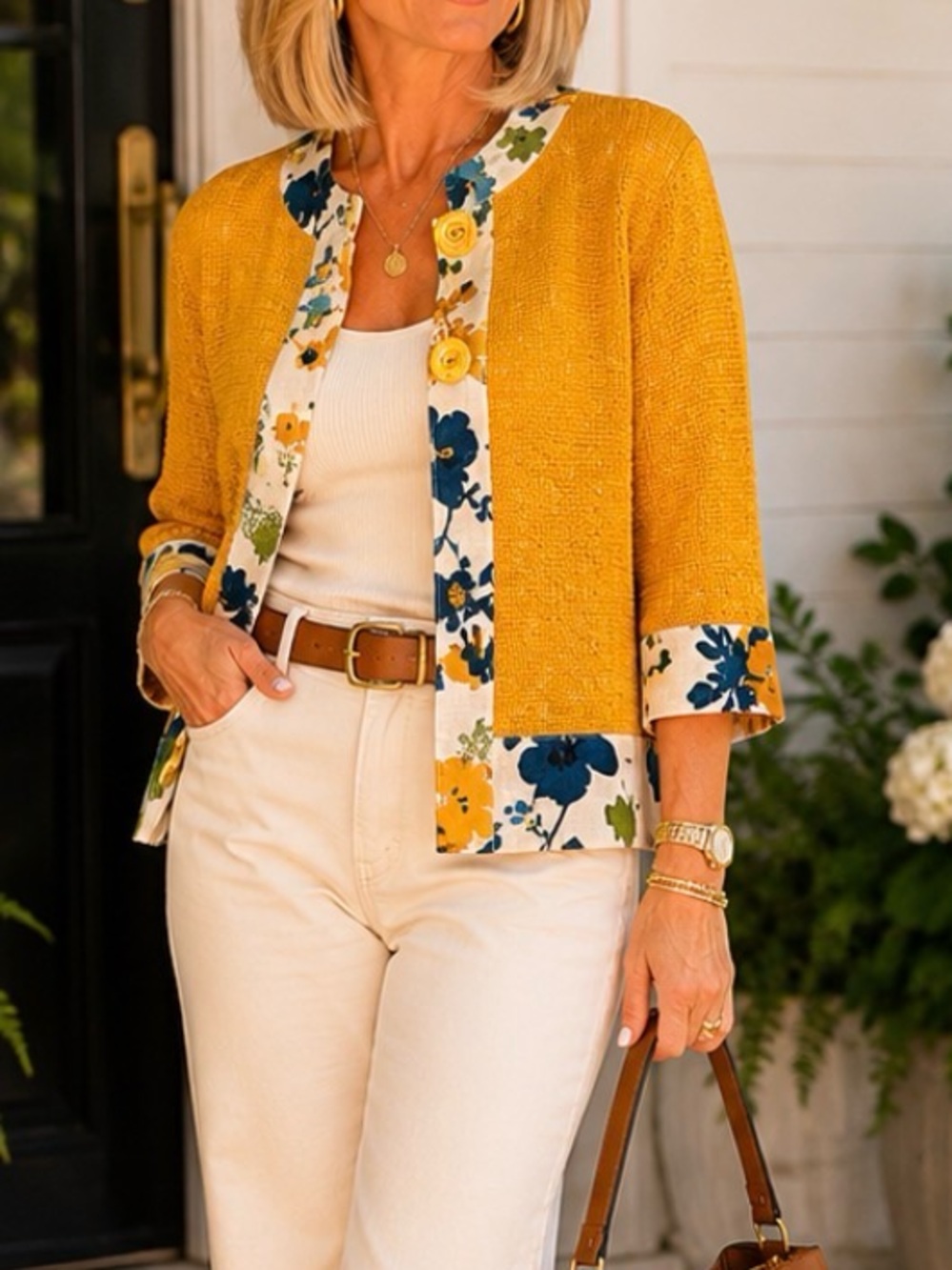 Veta Estonia Floral-Trim Yellow Knit Cardigan—Rare and Beautiful